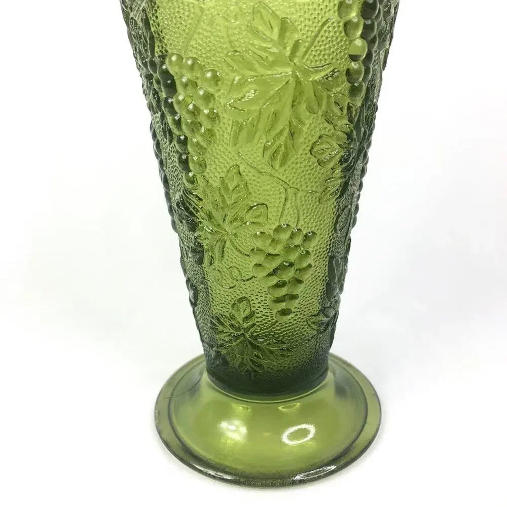 Vintage Tall Green Glass Grape Vine Vase - Picture 2 of 7